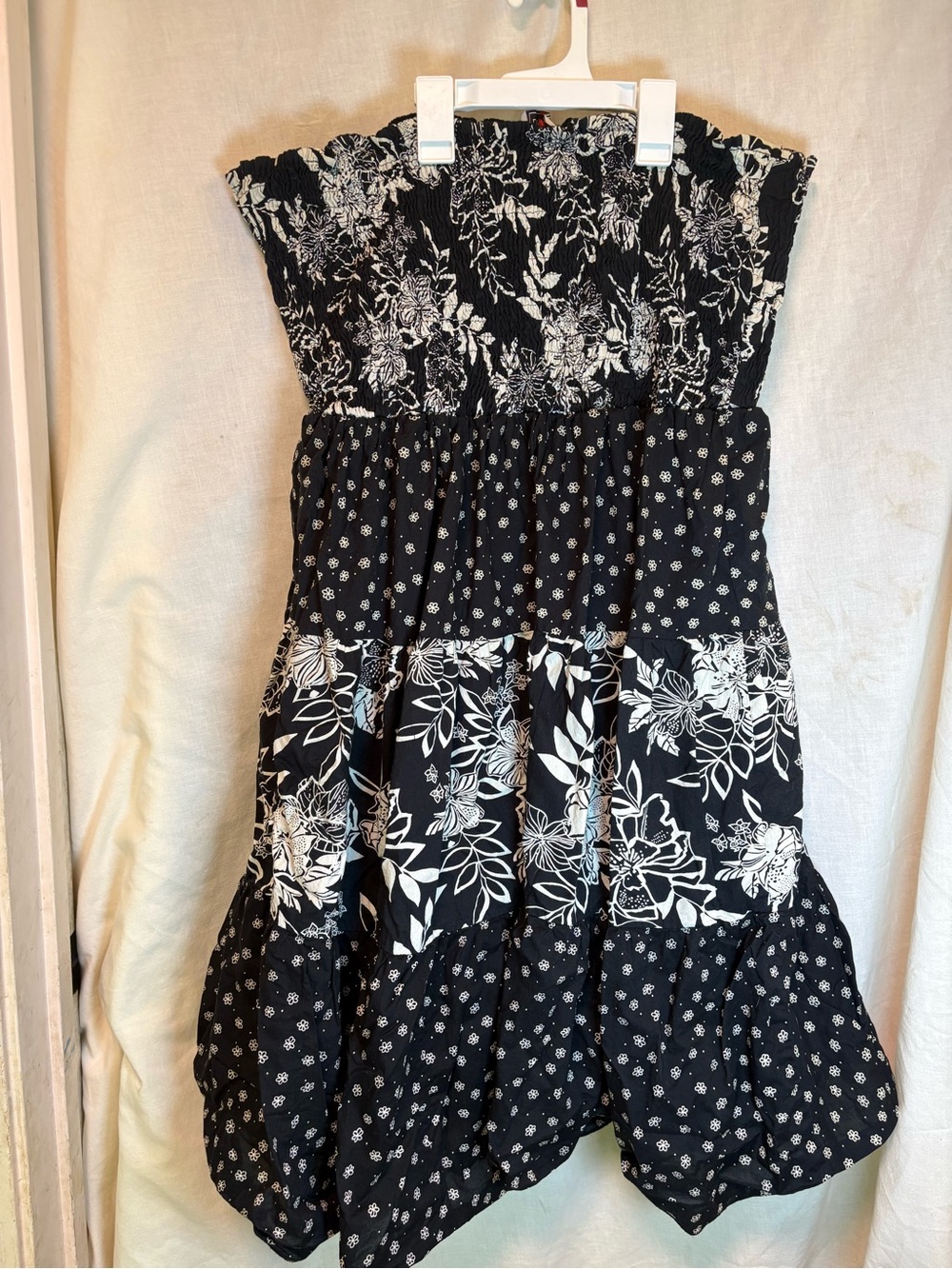 LanZ Sleeveless strapless Sundress Dress Black White Floral Women’s 2X